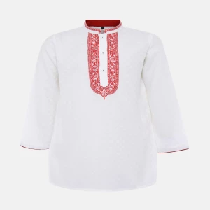 White Printed Viscose-Cotton Panjabi